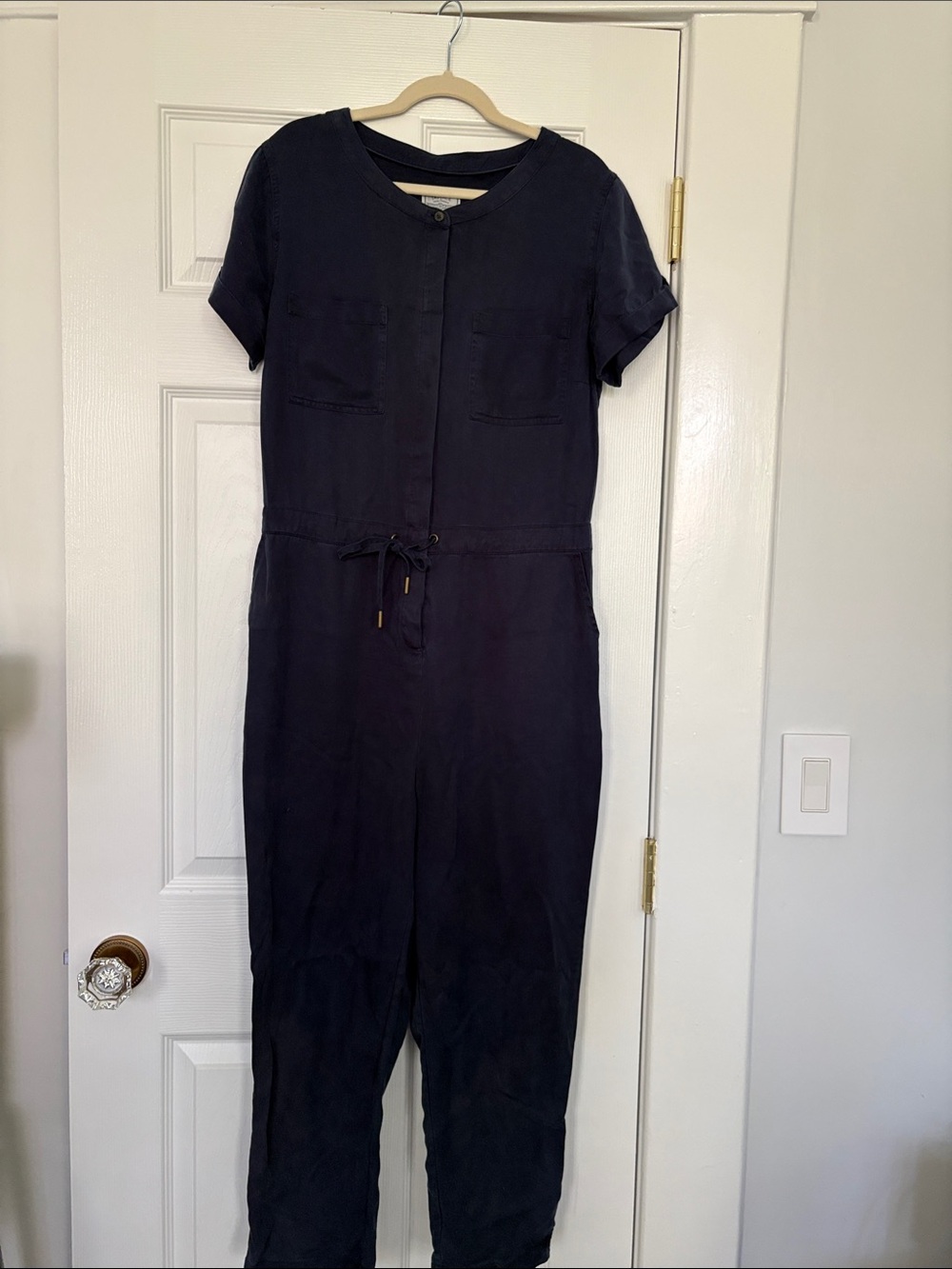 Fat Face Navy Short-Sleeve Drawstring Jumpsuit